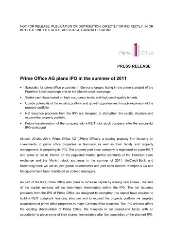 Prime Office AG plans IPO in the summer of 2011