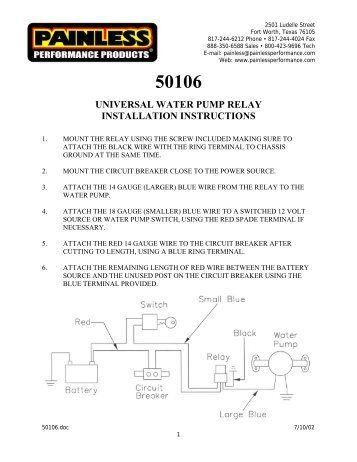 50106 universal water pump relay installation instructions