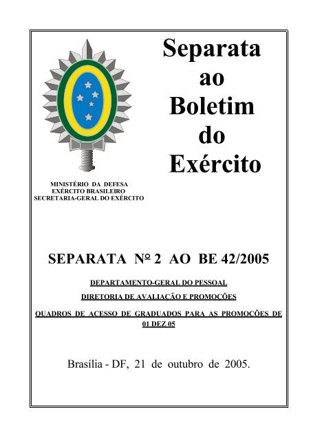 Separata ao Boletim do Exército - Secretaria-Geral do Exército