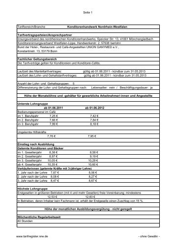 Konditorenhandwerk - Tarifregister NRW