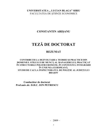 TEZĂ DE DOCTORAT - Doctorate ULBS - "Lucian Blaga" din Sibiu