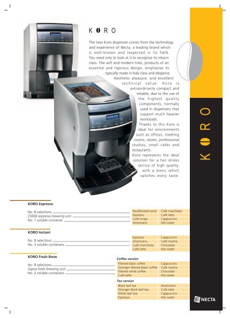 KORO Espresso No. 8 selections Z3000 ... - BDS Vending Solutions