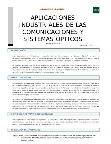 aplicaciones industriales de las comunicaciones y sistemas Ã³pticos
