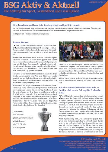 Ausgabe 04/2007 - Betriebssportgemeinschaft Berliner Volksbank eV