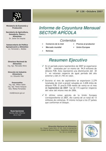 Informe de Coyuntura Mensual SECTOR APÍCOLA Resumen ...