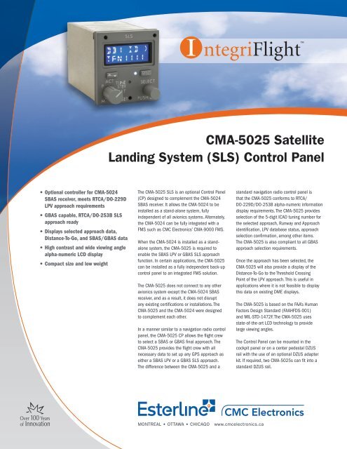 Sls Control Panel CMA-5025 Satellite Landing System (SLS) Control Panel - Esterline
