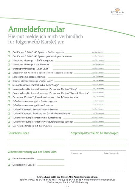 Reiter Alm Ausbildungszentrum - Ausbildungsprogramm 2015/16