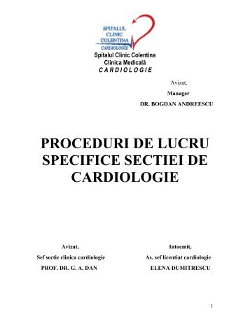 PROCEDURI DE LUCRU SPECIFICE SECTIEI DE CARDIOLOGIE