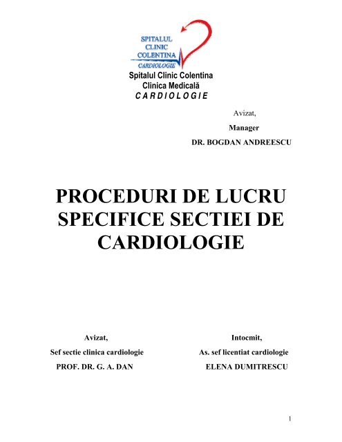 flow Disability longing PROCEDURI DE LUCRU SPECIFICE SECTIEI DE CARDIOLOGIE