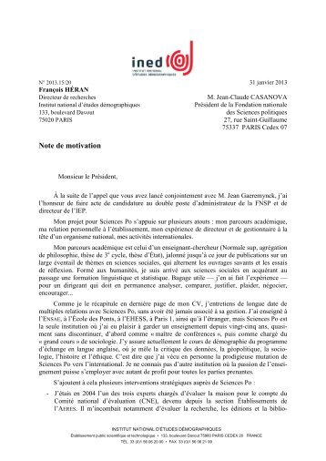 Lettre de motivation F. HÃƒÂ©ran - L'Etudiant