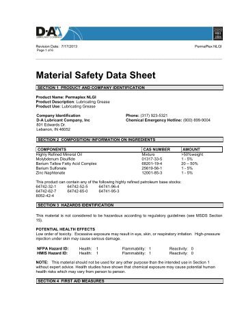 MSDS - D-A Lubricant Company