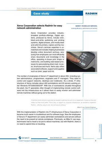 Radmin Remote Control - Case Study - Xerox ... - Famatech