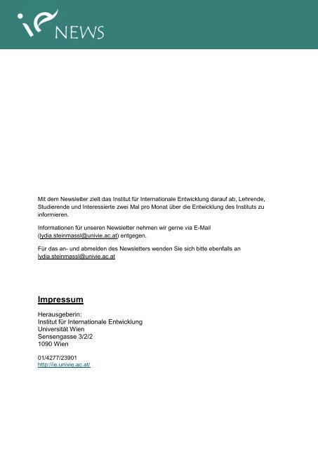 Newsletter Nr. 2 - Institut fÃ¼r Internationale Entwicklung - UniversitÃ¤t ...