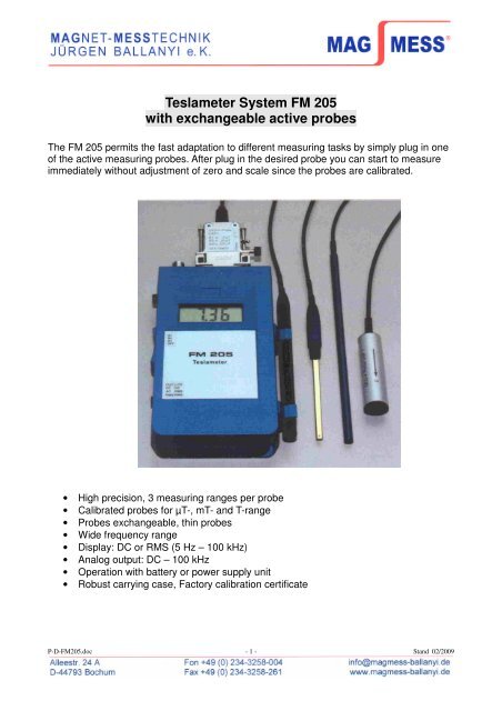 Teslameter System FM 205 with exchangeable active probes