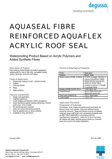 aquaseal fibre reinforced aquaflex acrylic roof seal - Arcon Supplies