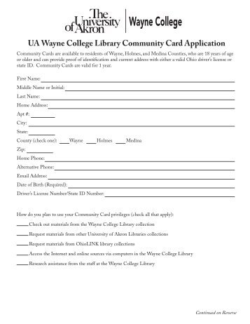 UA Wayne College Library Community Card Application