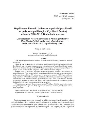 WspÃ³Åczesne kierunki badawcze w polskiej psychiatrii na podstawie ...