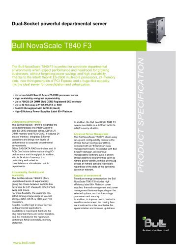 Bull NovaScale T840 F3 PRODUCT SPECIFICATION