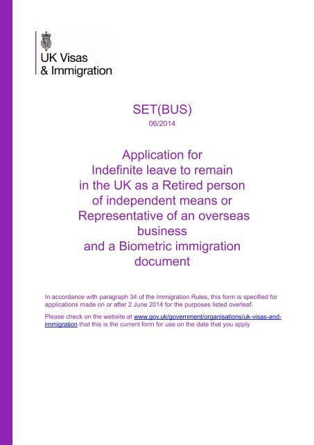 Form SET(BUS) - UK Border Agency - the Home Office