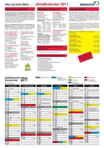 2011 Abfallkalender Buchschlag - Veolia Umweltservice