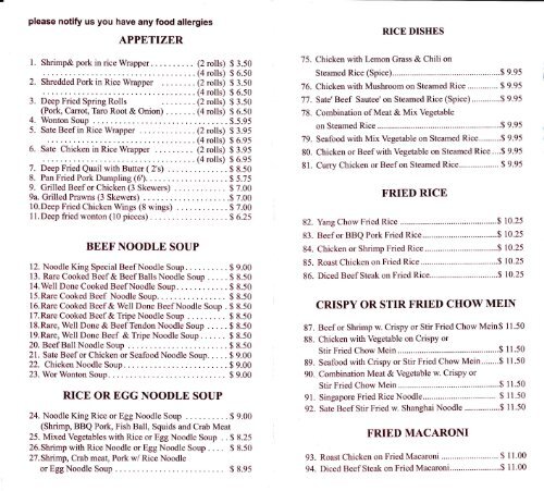 Noodle King Menu 2011 MainMenus