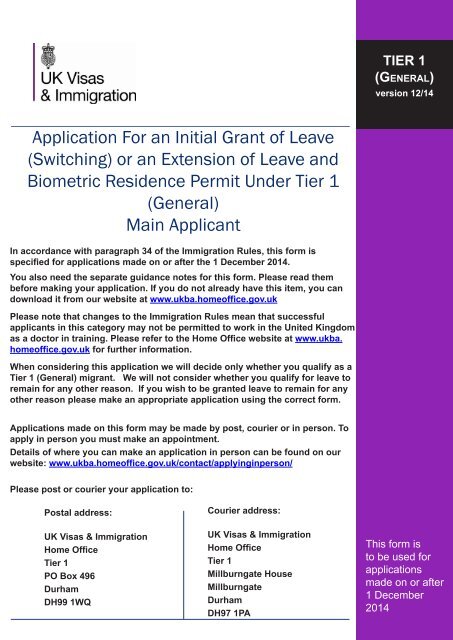 Tier 1 (General) application form - UK Border Agency - the Home ...
