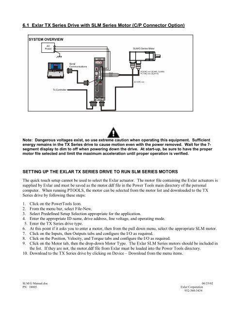 6.1 Exlar TX Series Drive with SLM Series Motor (C/P Connector ...