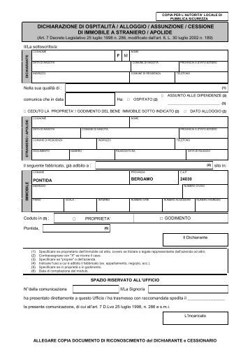 comunicazione di ospitalita'/alloggio/assunzione/cessione di