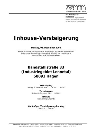 Inhouse-Versteigerung - VENTA Industrieversteigerungen GmbH