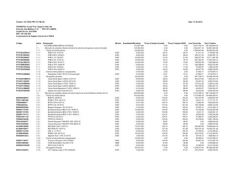 Carteira: OC TESOURO GARANTIDO 1SR 313 Data: 31-03 ... - FEP