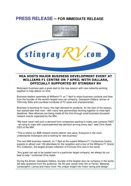 press release - Motorsport Industry Association