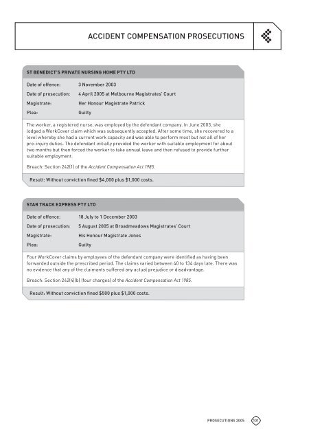 Prosecutions 2005 (PDF 3269kb) - WorkSafe Victoria