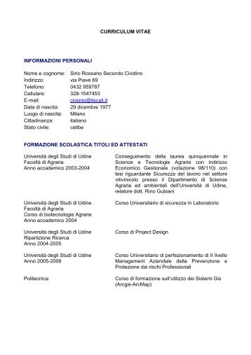 Curriculum UniversitÃ  Sirio - UniversitÃ  degli Studi di Udine: home