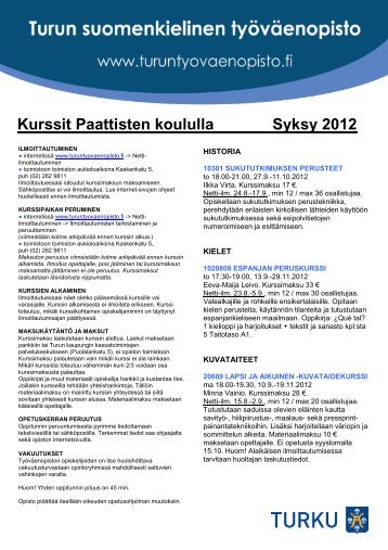 Kurssit Paattisten koululla Syksy 2012