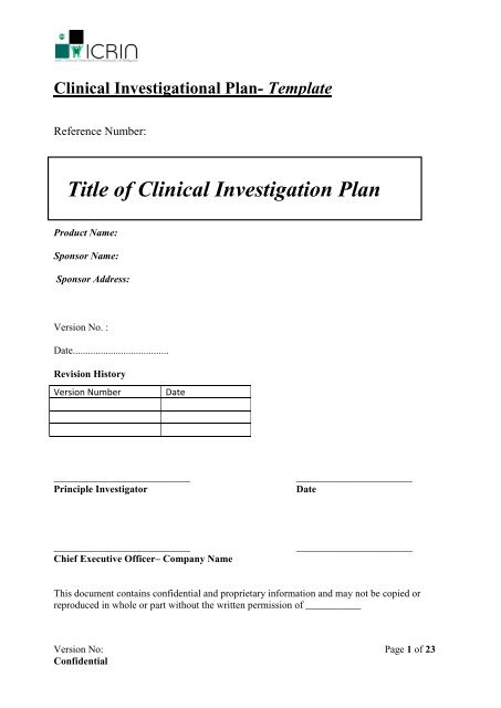 Clinical Investigation Protocol Template - Molecular Medicine Ireland