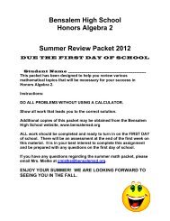 Bensalem High School Honors Algebra 2 Summer Review Packet ...