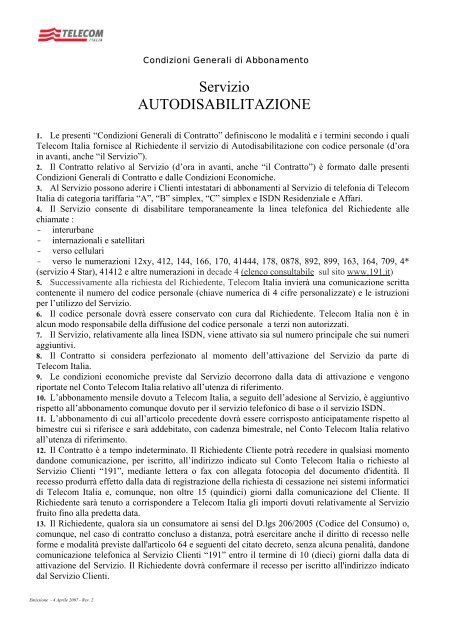Condizioni Generali di Abbonamento - Telecom Italia