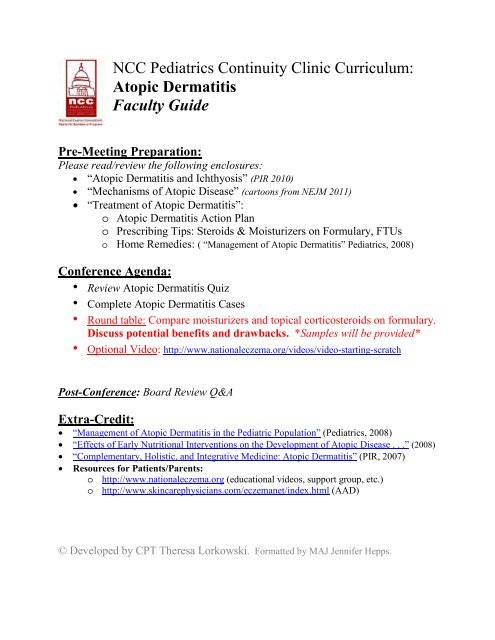 NCC Pediatrics Continuity Clinic Curriculum: Atopic Dermatitis ...