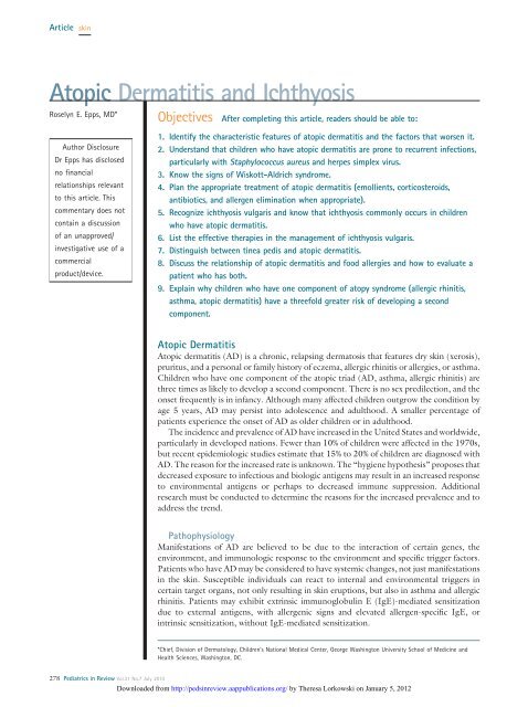 NCC Pediatrics Continuity Clinic Curriculum: Atopic Dermatitis ...