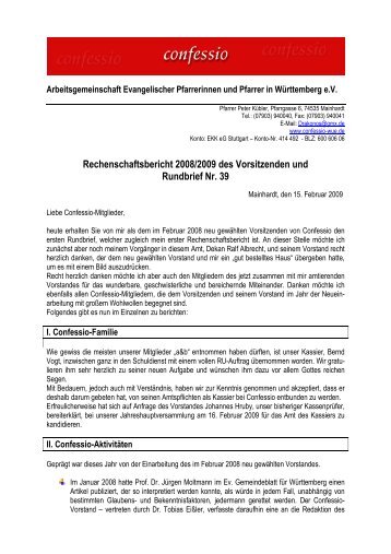 Rechenschaftsbericht 2008/2009 des Vorsitzenden und ... - Confessio