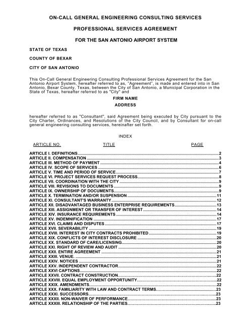 PSA Agreement Template - The City of San Antonio