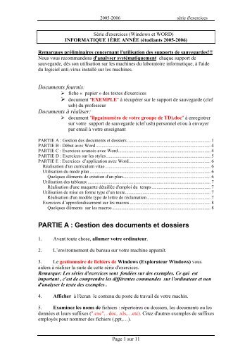 PARTIE A : Gestion des documents et dossiers