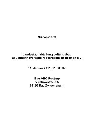 Niederschrift Landesfachabteilung Leitungsbau ...