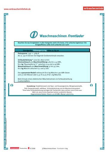 â‘  Waschmaschinen Frontlader Ð¾ Ð¾ - Verbraucherinfothek