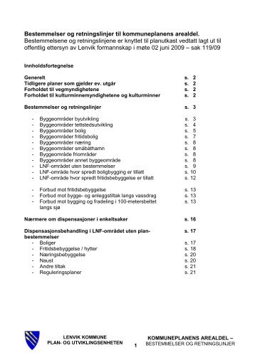 Bestemmelser og retningslinjer til ... - Lenvik kommune