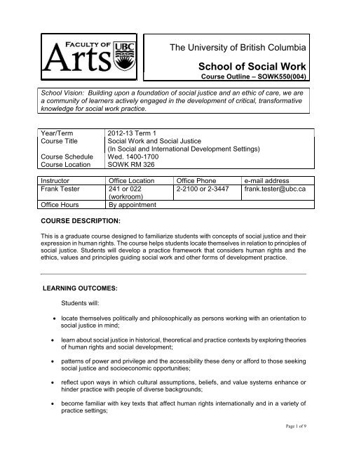 Course Outline Format - School of Social Work - University of British ...