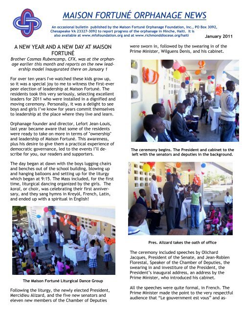 January, 2011 Newsletter - Maison FortunÃ© Orphanage