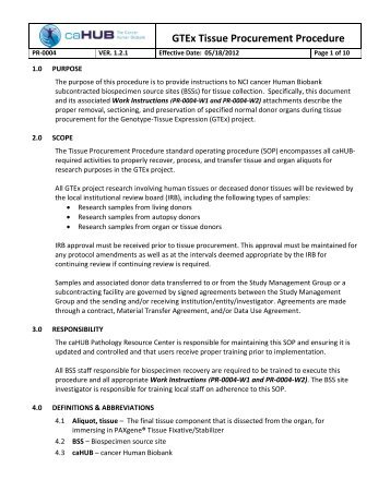 GTEx Tissue Procurement SOP (PR-0004 v1.2.1)