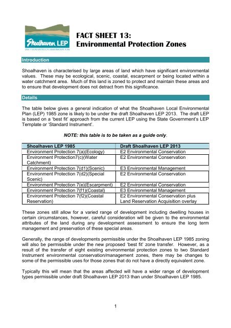 FACT SHEET 13: Environmental Protection Zones - SLEP