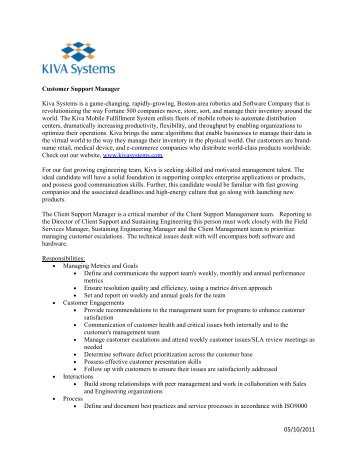 Kiva Systems Job Posting - Core Product Manager